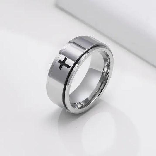 Custom Cross Anxiety Spinner Ring in Stainless Steel