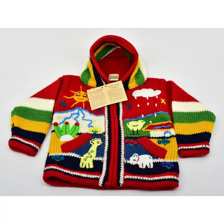 Handcrafted Peruvian Cotton Animal Knit Cardigan – Cozy Storybook Sweater