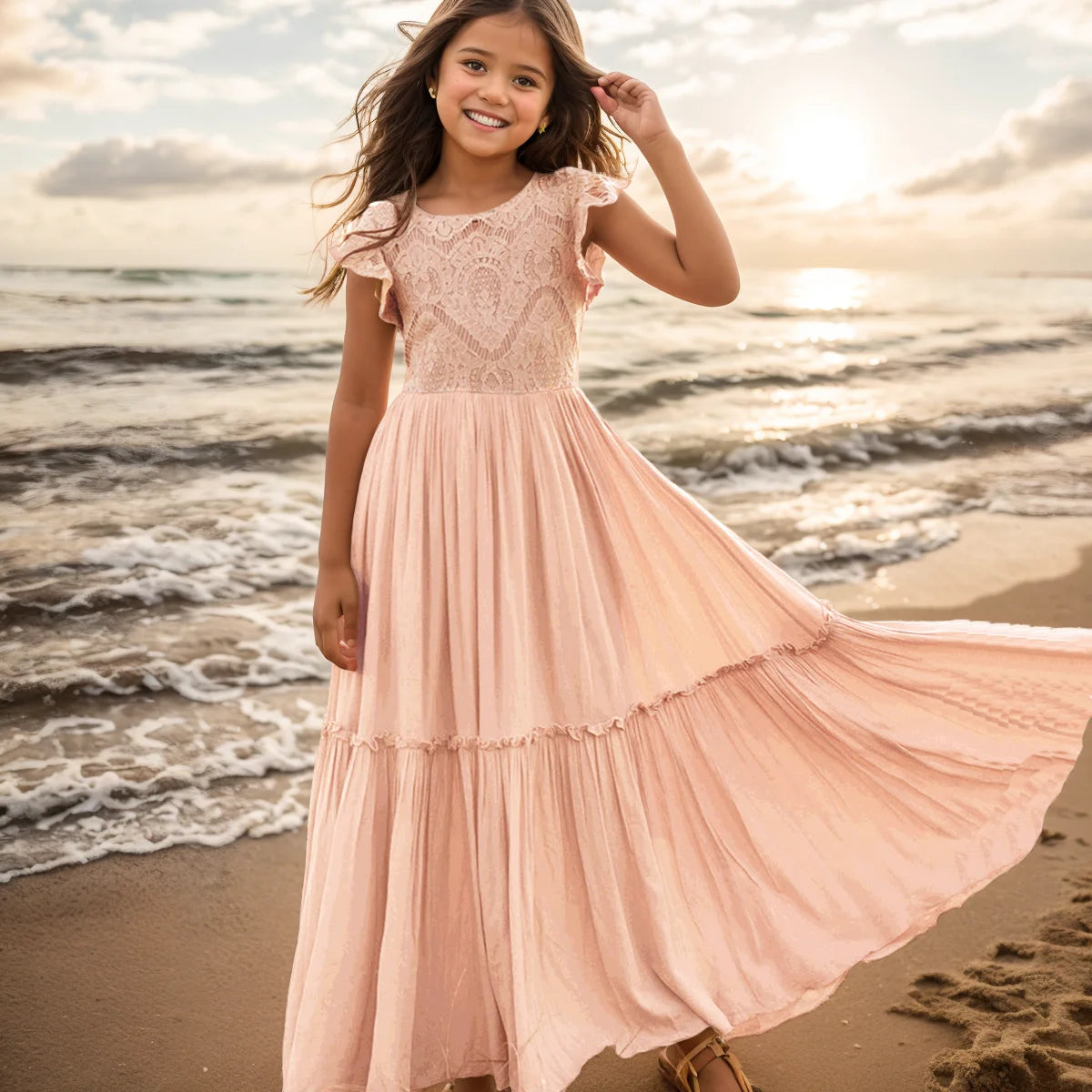 Girls Lace Bohemia Long Dress