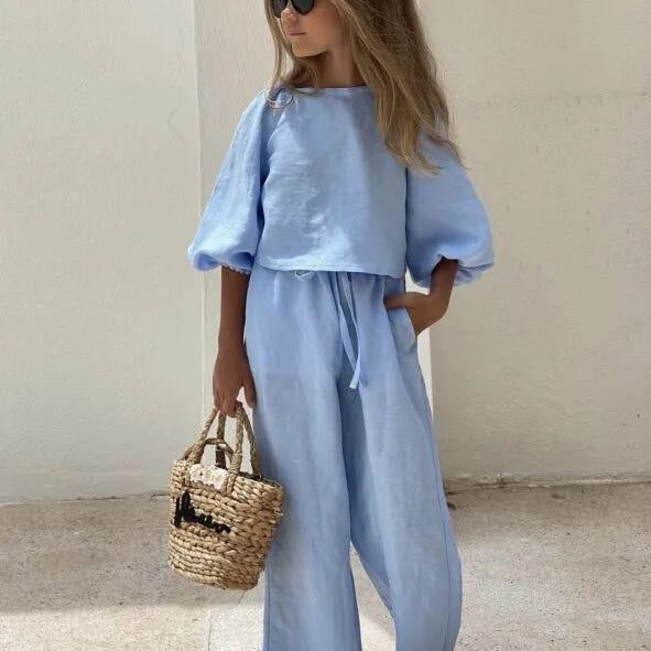 Girls' Breezy Cotton-Linen Two-Piece Set