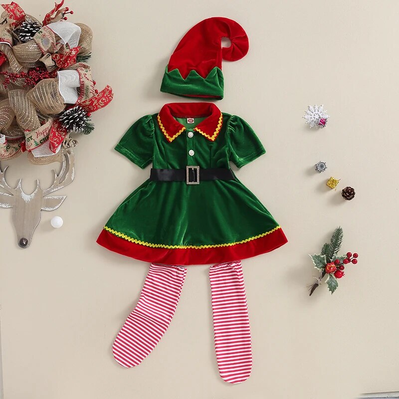 Christmas Elf Dress Toddler Girls 4pcs