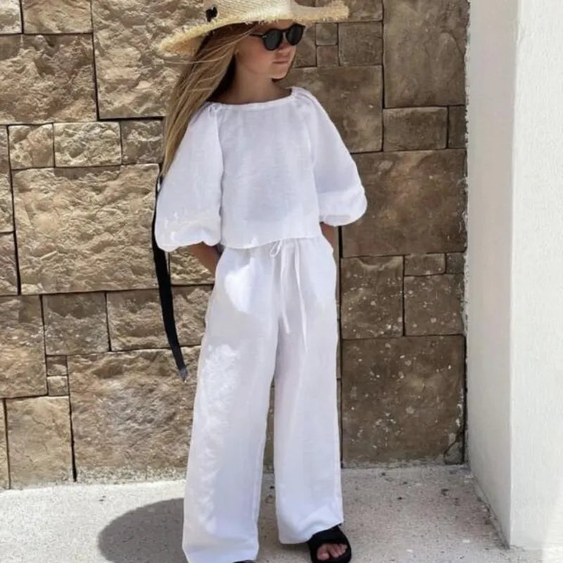 Girls' Breezy Cotton-Linen Two-Piece Set