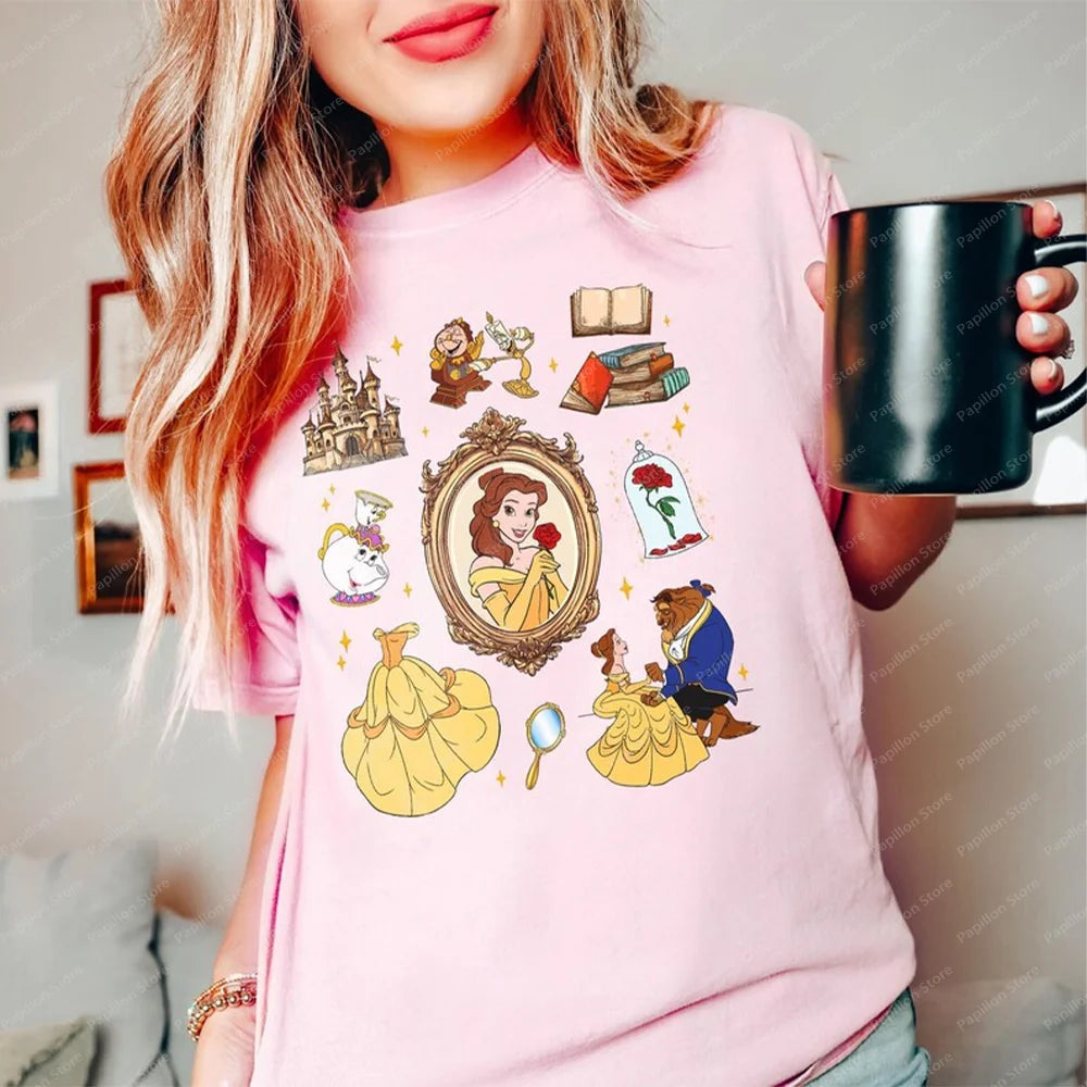 Beauty The Beast Floral Tale as Old as Time Disney Princess Belle T-Shirt