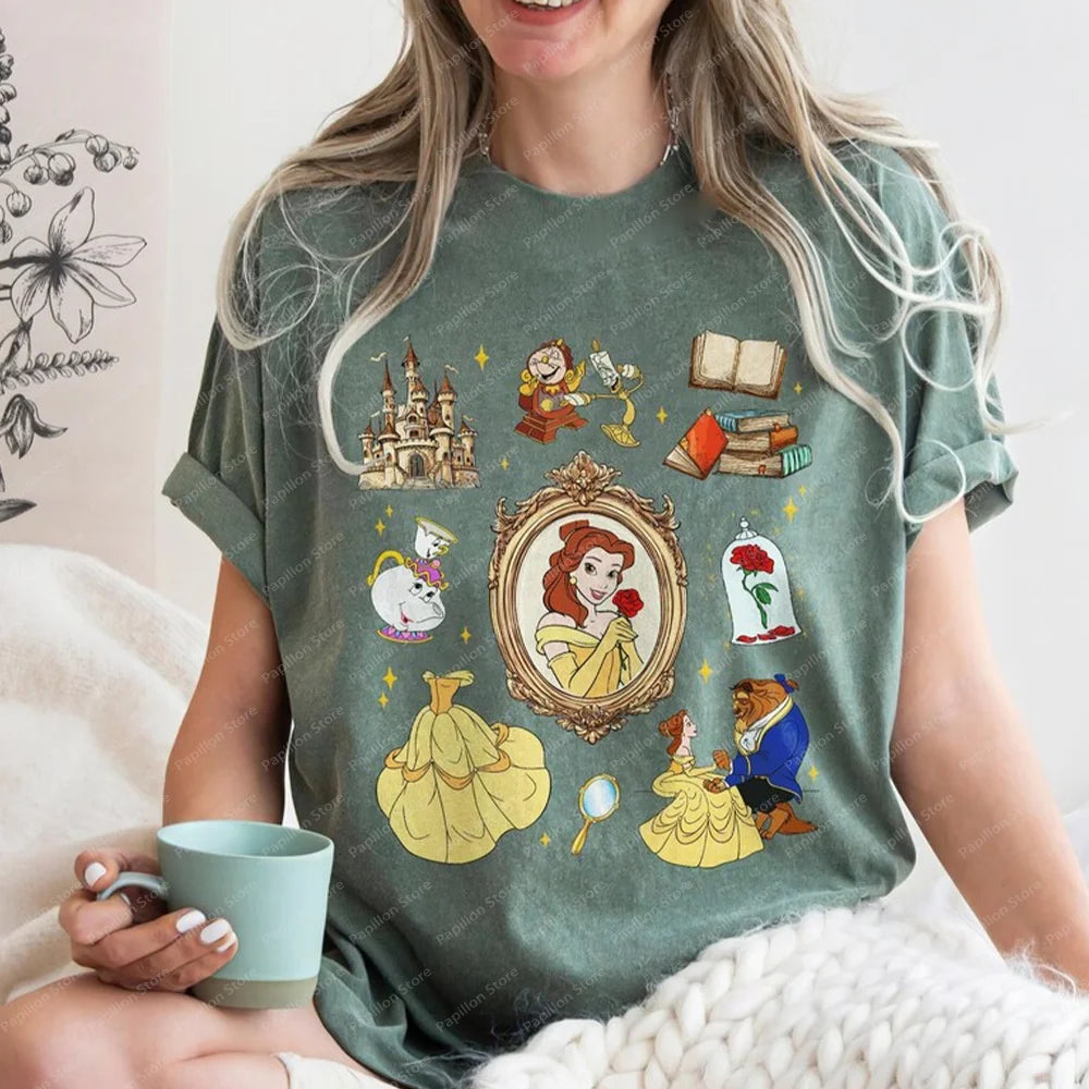 Beauty The Beast Floral Tale as Old as Time Disney Princess Belle T-Shirt