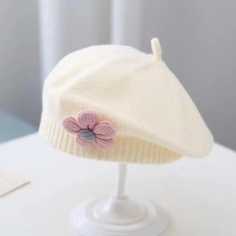 Sweet Blossom Knit Beret – Soft Flower Toddler Hat