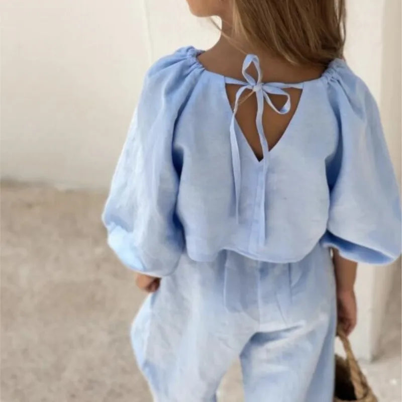 Girls' Breezy Cotton-Linen Two-Piece Set