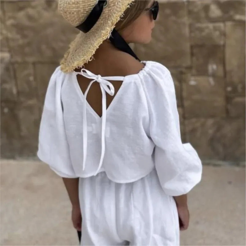 Girls' Breezy Cotton-Linen Two-Piece Set