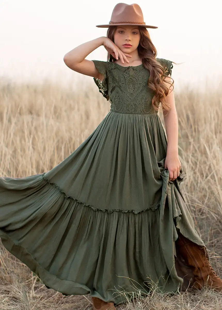 Girls Lace Bohemia Long Dress
