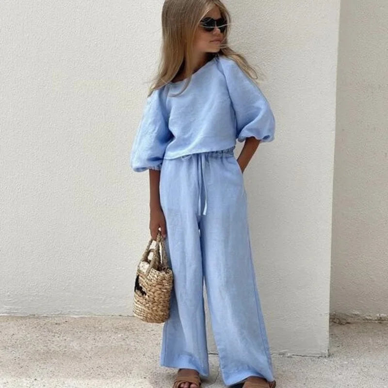 Girls' Breezy Cotton-Linen Two-Piece Set