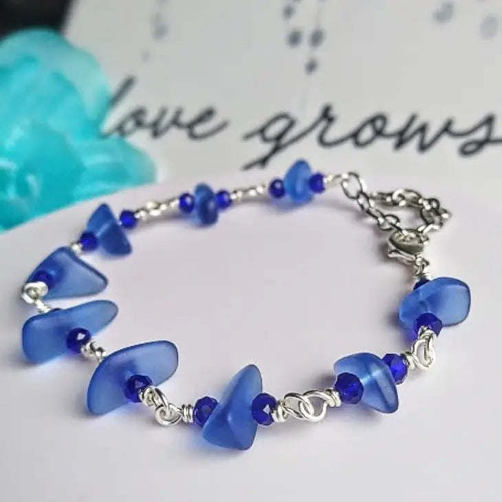 Cobalt Blue Sea Glass "Loop" Necklace, Beach Earrings, Bracelet