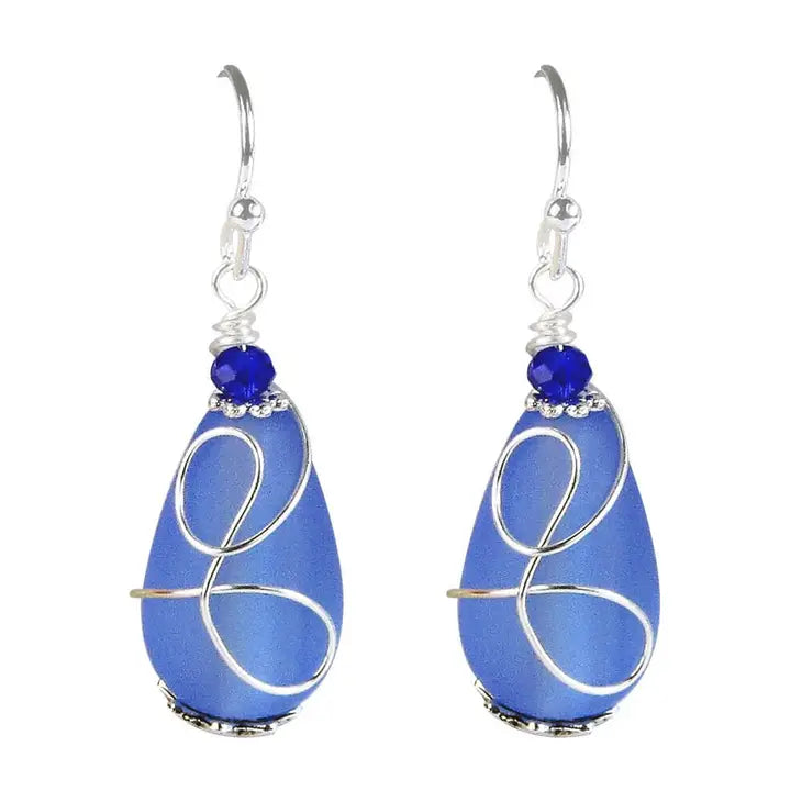 Cobalt Blue Sea Glass "Loop" Necklace, Beach Earrings, Bracelet