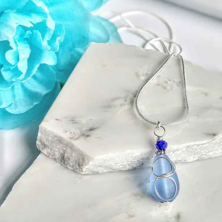 Cobalt Blue Sea Glass "Loop" Necklace, Beach Earrings, Bracelet