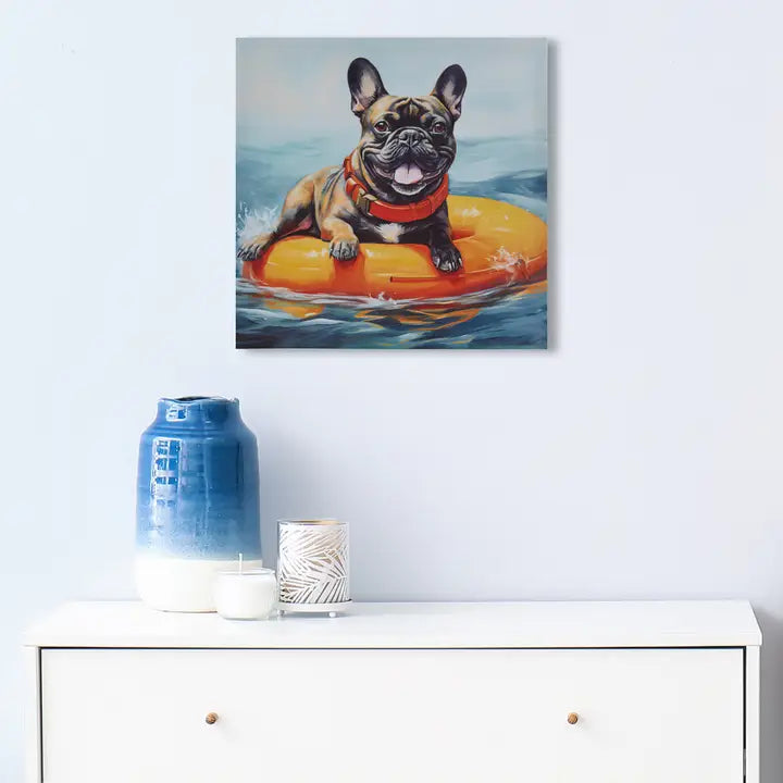 Beach Dogs Coastal Canvas Wall Art, Frenchie French Bulldog