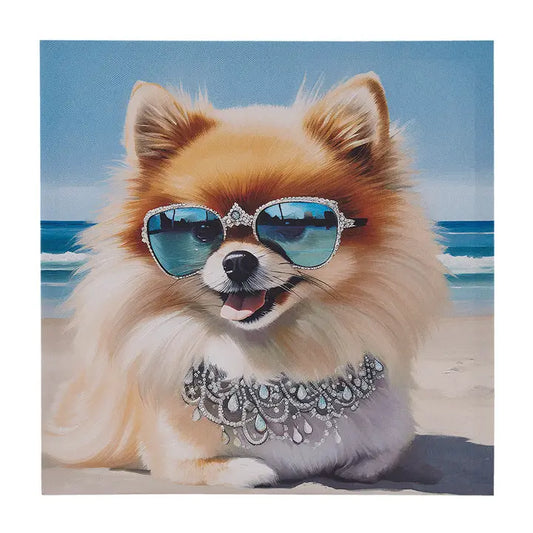 Beach Dogs Coastal Canvas Wall Art, Pomeranian