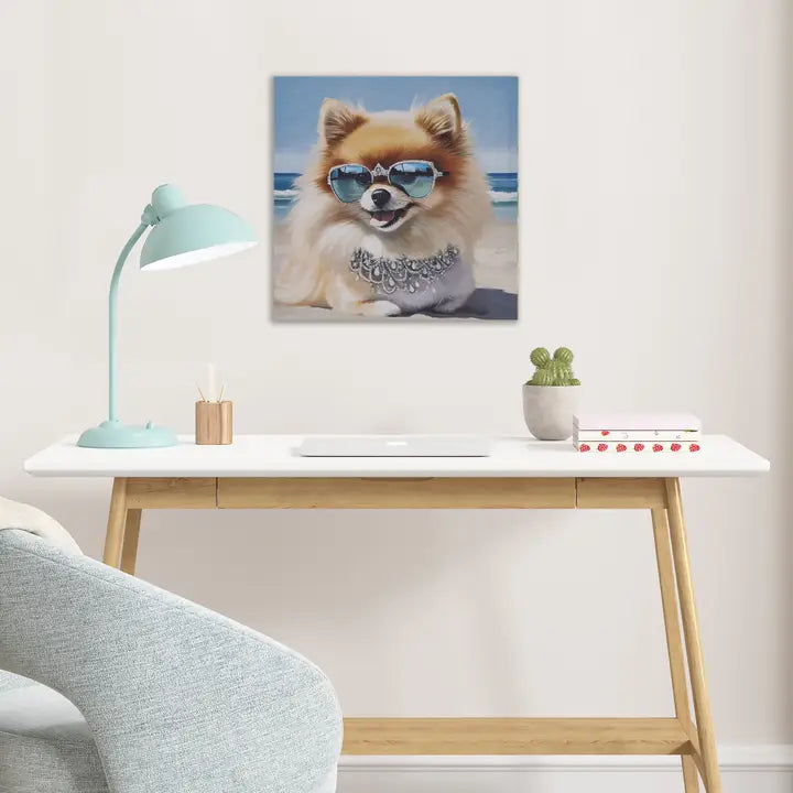 Beach Dogs Coastal Canvas Wall Art, Pomeranian