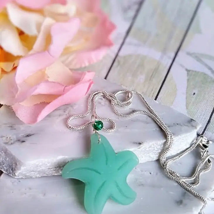 Seafoam Green Starfish Sea Glass Beach Charm-Ocean Lover's Gift