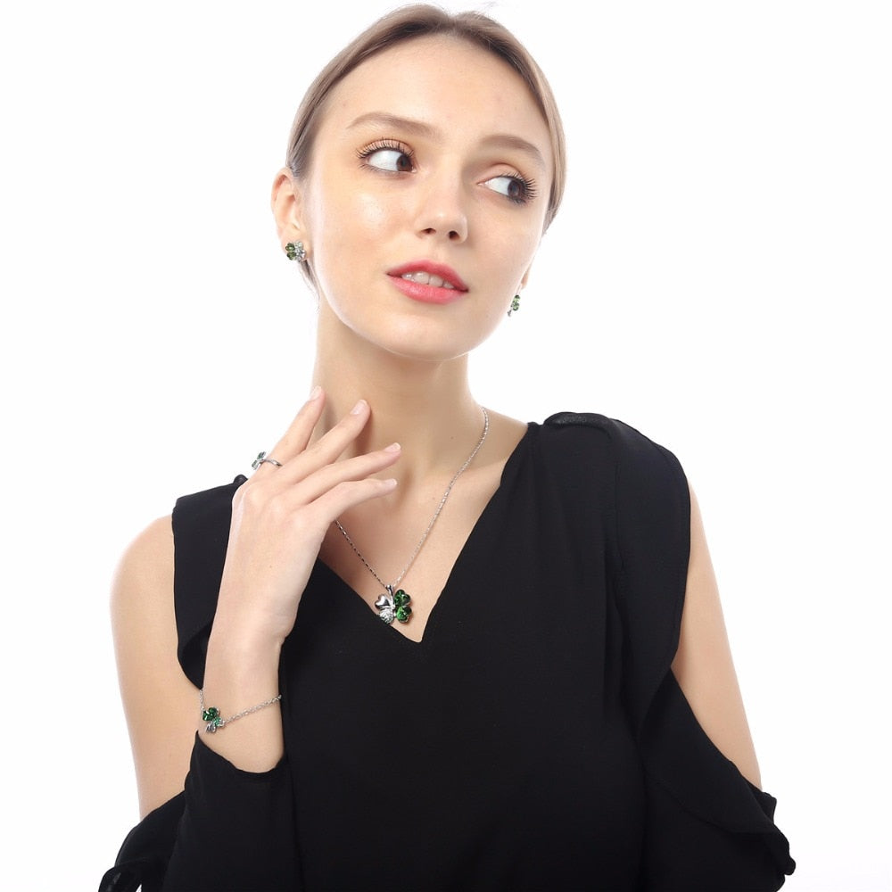 Lucky Charm: Four Leaf Clover Australian Crystal Necklace
