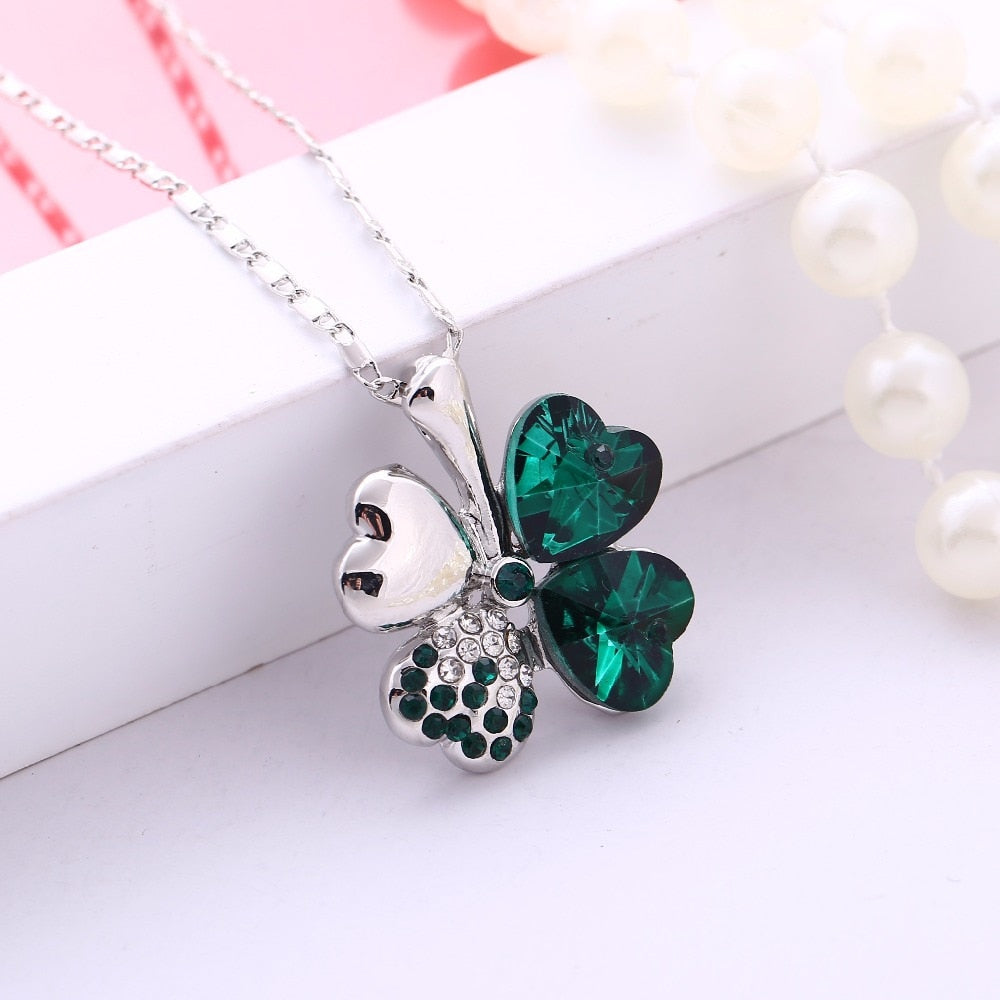 Lucky Charm: Four Leaf Clover Australian Crystal Necklace