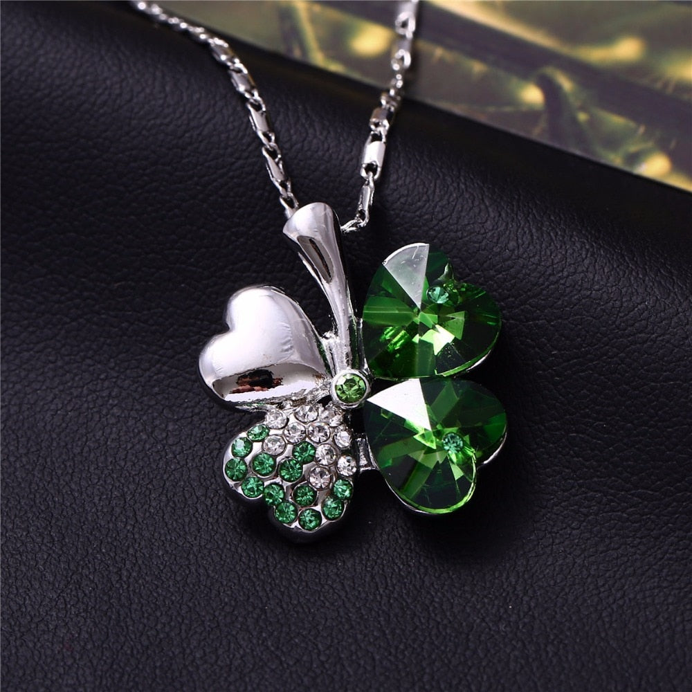 Lucky Charm: Four Leaf Clover Australian Crystal Necklace