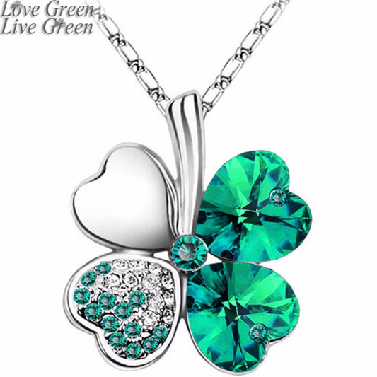 Lucky Charm: Four Leaf Clover Australian Crystal Necklace