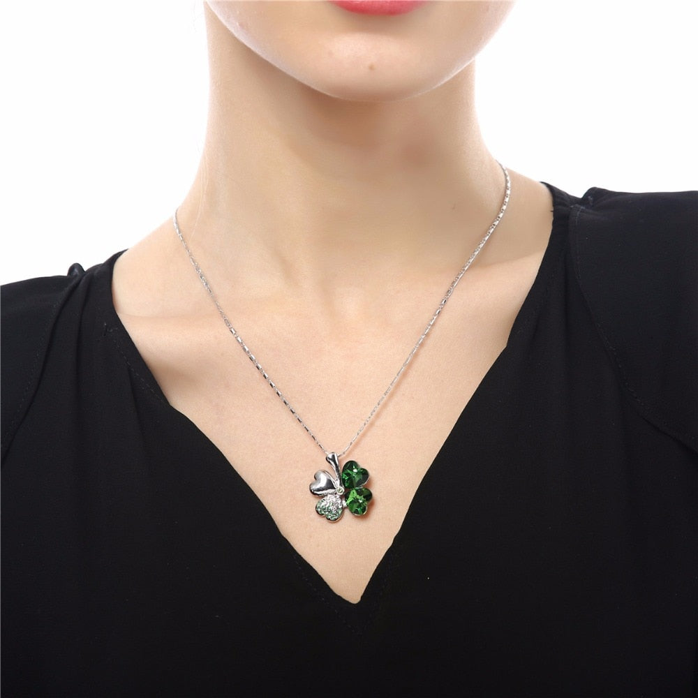 Lucky Charm: Four Leaf Clover Australian Crystal Necklace