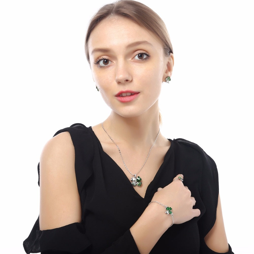 Lucky Charm: Four Leaf Clover Australian Crystal Necklace