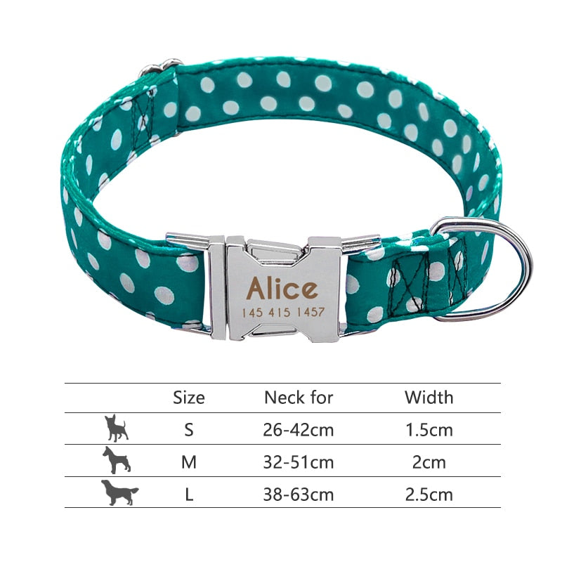 Personalized Reflective Nylon Dog Collar -Engraved ID Tag