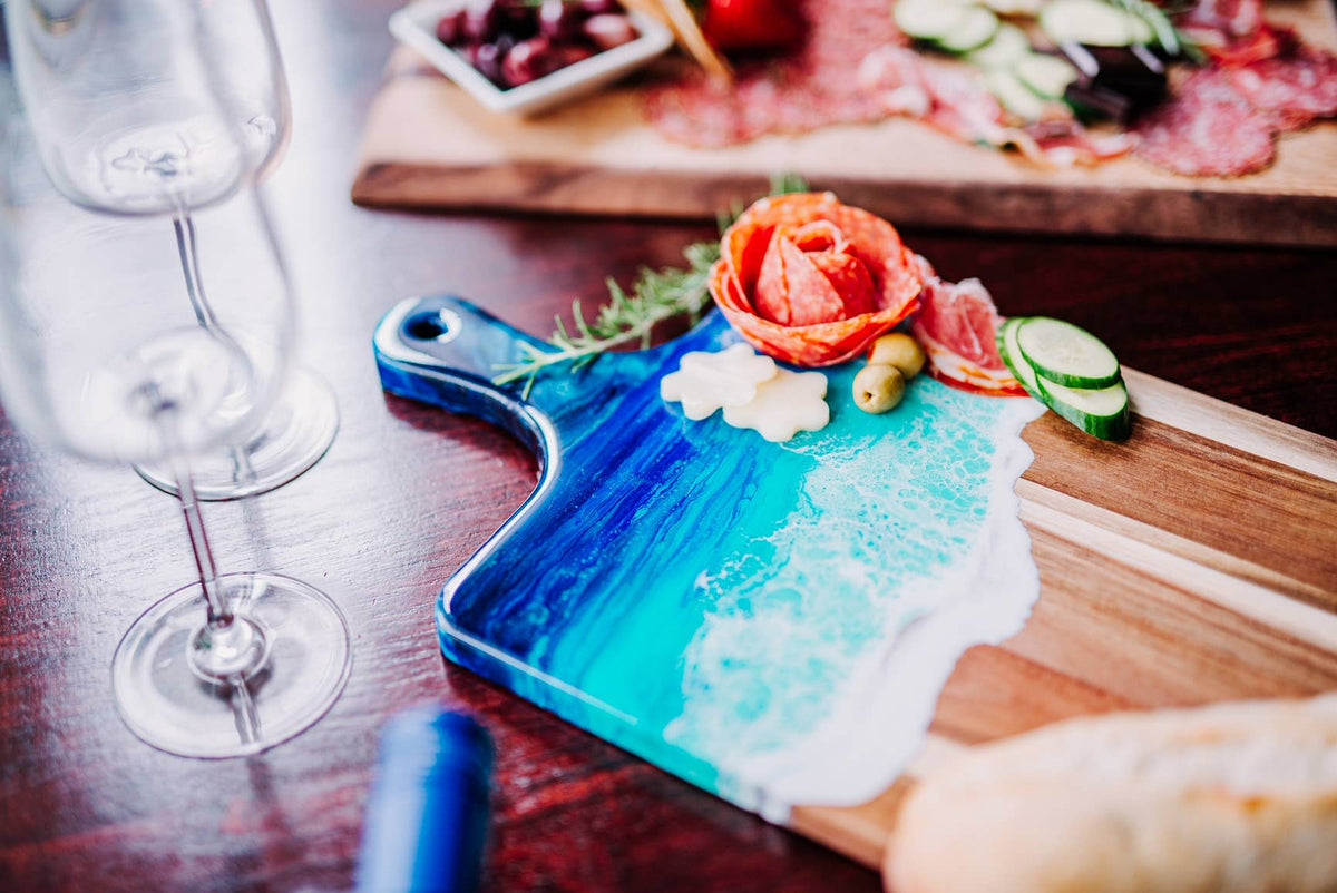 Hand Poured Charcuterie Board, Beach Resin Serving Tray