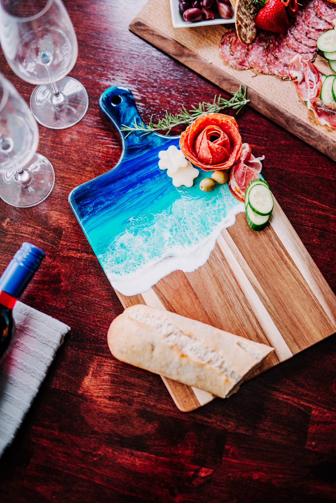 Hand Poured Charcuterie Board, Beach Resin Serving Tray