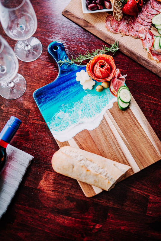 Hand Poured Charcuterie Board, Beach Resin Serving Tray