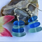 Light Blue & Dark Blue Sea Glass Pebble Earrings Silver Plated