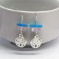 Pink & Blue Sea Glass Earrings, Sand Dollar Shell Charm, Beach Earrings
