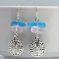 Pink & Blue Sea Glass Earrings, Sand Dollar Shell Charm, Beach Earrings