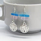 Pink & Blue Sea Glass Earrings, Sand Dollar Shell Charm, Beach Earrings
