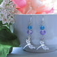 Purple & Blue Glass Stainless Steel Dragonfly Charm Silver Dangle Earrings