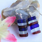 Handmade Stacked Red, White & Blue Sea Glass Beach Stone Pebble Silver Earrings