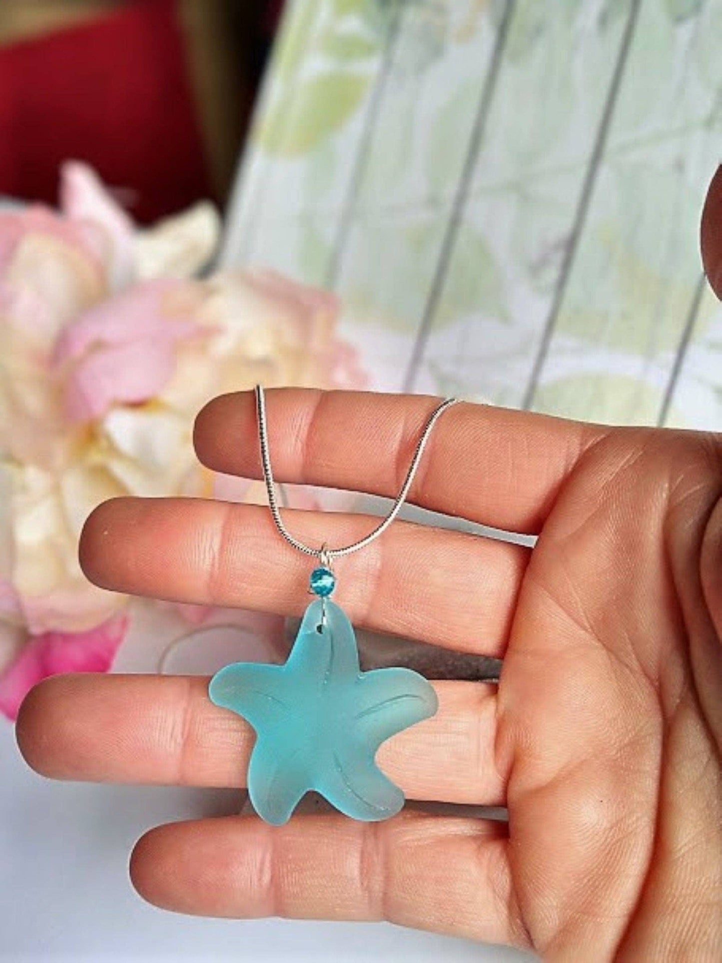 Caribbean Blue Starfish Sea Glass Pendant