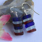 Handmade Stacked Red, White & Blue Sea Glass Beach Stone Pebble Silver Earrings