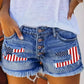 The Fourth of July Stars and Flags Patch Fringe Denim Shorts