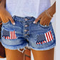 The Fourth of July Stars and Flags Patch Fringe Denim Shorts