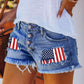 The Fourth of July Stars and Flags Patch Fringe Denim Shorts