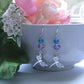 Purple & Blue Glass Stainless Steel Dragonfly Charm Silver Dangle Earrings