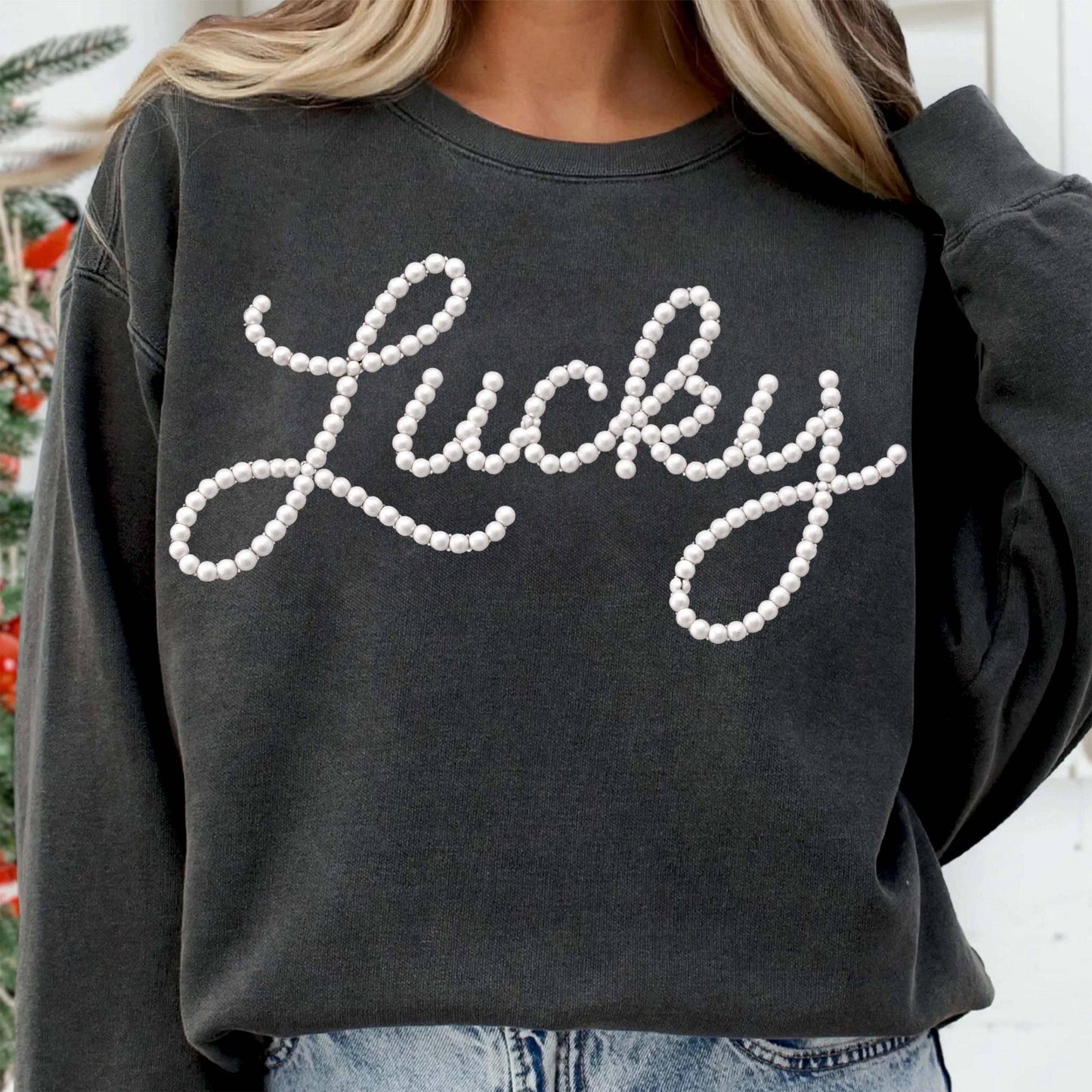 Lucky Pearl Script Tee & Sweatshirt – St. Patrick’s Day Style