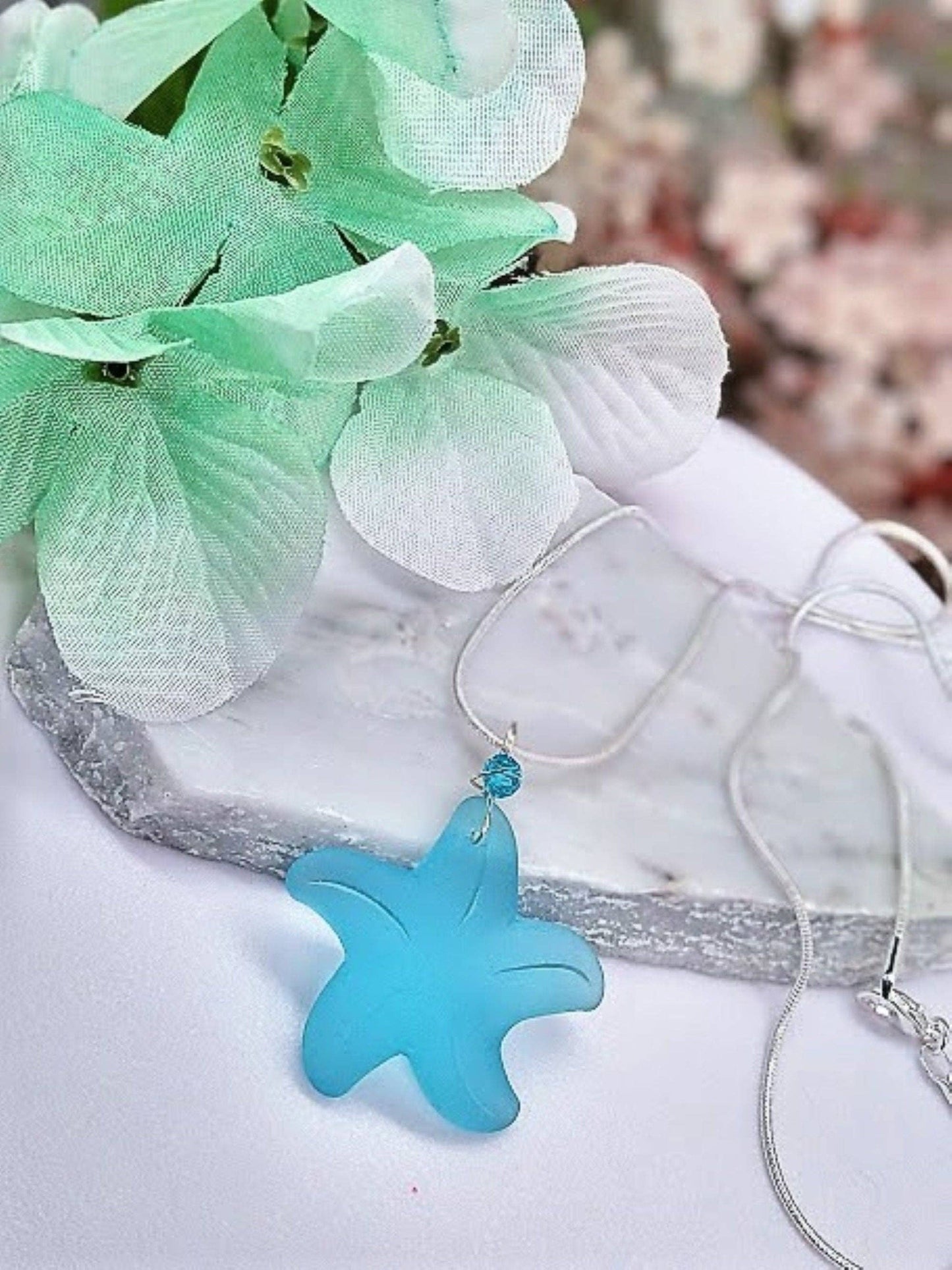 Caribbean Blue Starfish Sea Glass Pendant