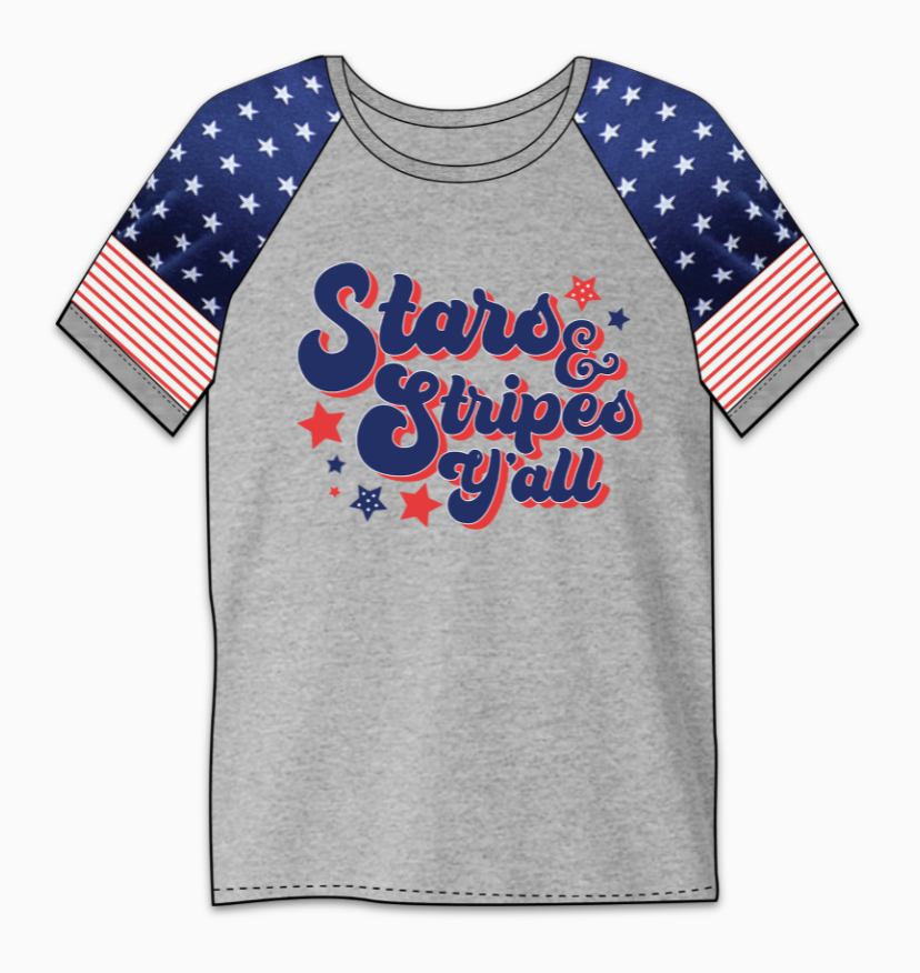 Girls Grey and Stars and Stripes Graphic Tee