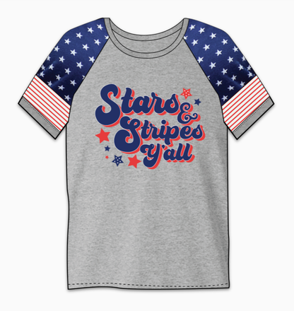 Girls Grey and Stars and Stripes Graphic Tee
