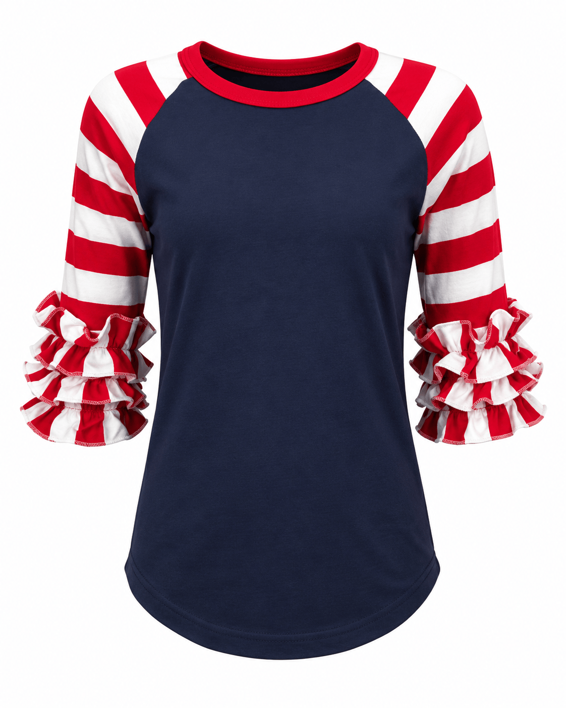 July 4th Striped Navy Red White Ruffle Top Kids