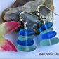 Light Blue & Dark Blue Sea Glass Pebble Earrings Silver Plated