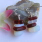 Moonstone Opal & Red Sea Glass Pebble Earrings Silver Plated