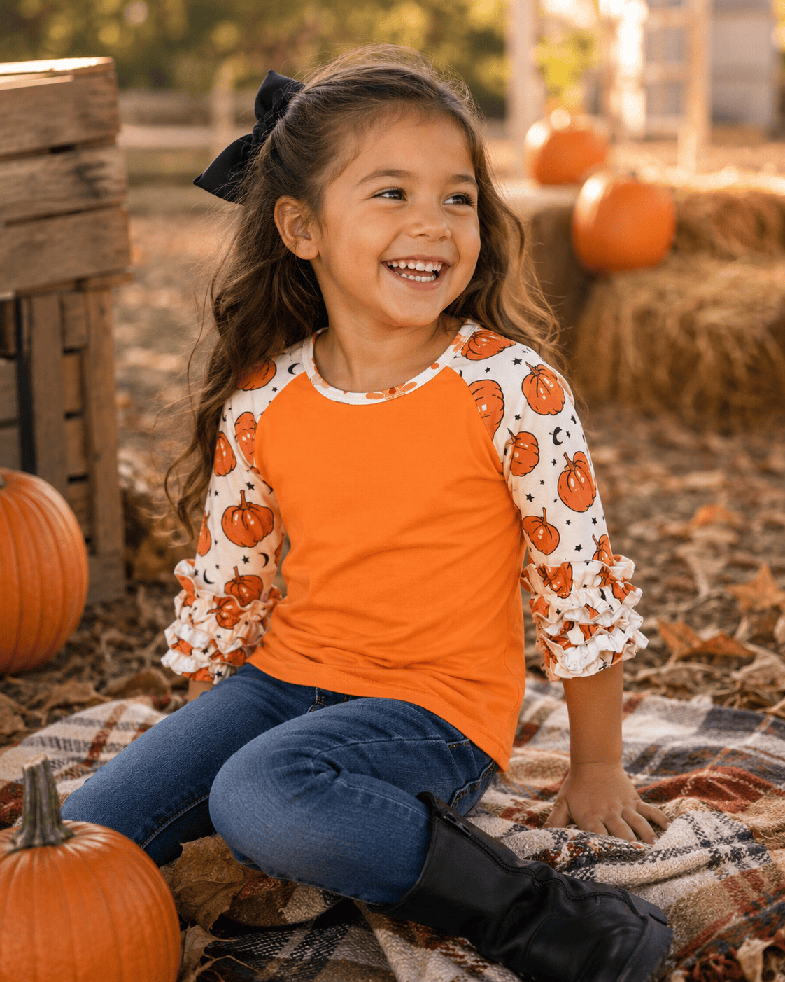 Girls Pumpkin Ruffle Top